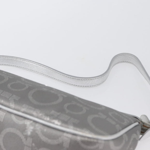 Salvatore Ferragamo Gancini Shoulder Bag PVC Leather Silver Auth 173697