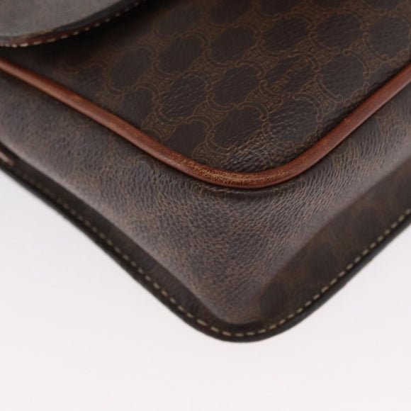 CELINE Macadam Canvas Shoulder Bag PVC Leather Brown Gold Auth 173698A