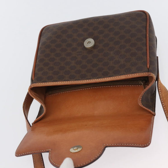 CELINE Macadam Canvas Shoulder Bag PVC Leather Brown Gold Auth 173698A