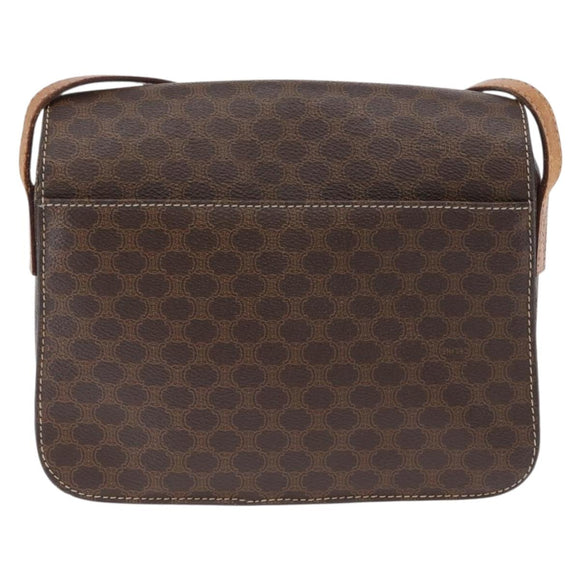 CELINE Macadam Canvas Shoulder Bag PVC Leather Brown Gold Auth 173698A