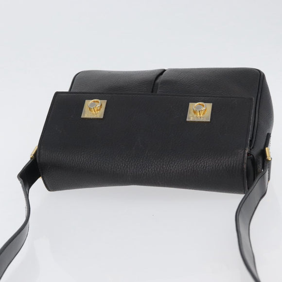 CELINE Shoulder Bag Leather Black Gold Auth 173699
