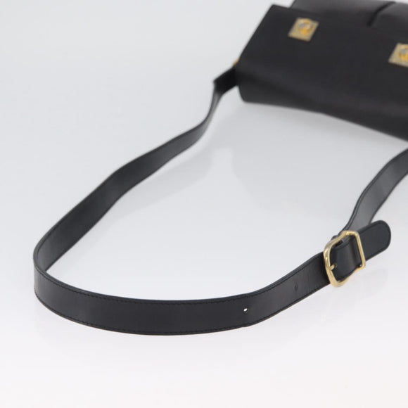 CELINE Shoulder Bag Leather Black Gold Auth 173699