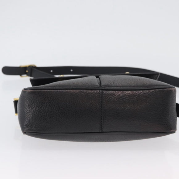 CELINE Shoulder Bag Leather Black Gold Auth 173699
