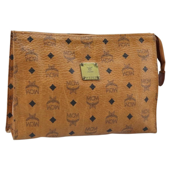 MCM Logogram Vicetos Clutch Bag PVC Leather Brown Auth 173703