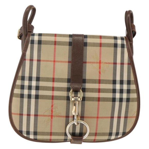 Burberrys Nova Check Shoulder Bag Canvas Leather Beige Gold Auth 173711