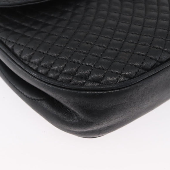 BALLY Quilted Chain Shoulder Bag Leather Black Gold Auth 173712