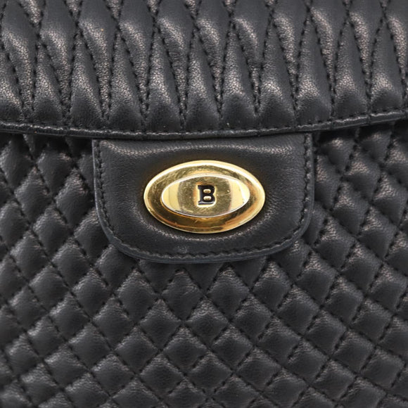 BALLY Quilted Chain Shoulder Bag Leather Black Gold Auth 173712