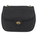 BALLY Quilted Chain Shoulder Bag Leather Black Gold Auth 173712-13
