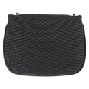 BALLY Quilted Chain Shoulder Bag Leather Black Gold Auth 173712-2