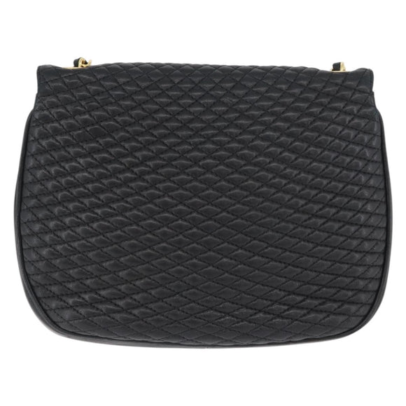 BALLY Quilted Chain Shoulder Bag Leather Black Gold Auth 173712