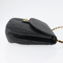 BALLY Quilted Chain Shoulder Bag Leather Black Gold Auth 173712-3