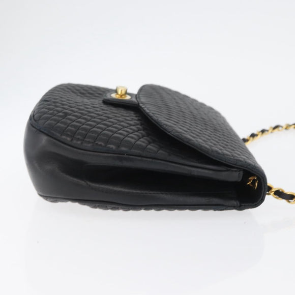 BALLY Quilted Chain Shoulder Bag Leather Black Gold Auth 173712