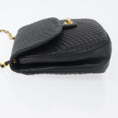 BALLY Quilted Chain Shoulder Bag Leather Black Gold Auth 173712-4