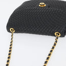 BALLY Quilted Chain Shoulder Bag Leather Black Gold Auth 173712-6