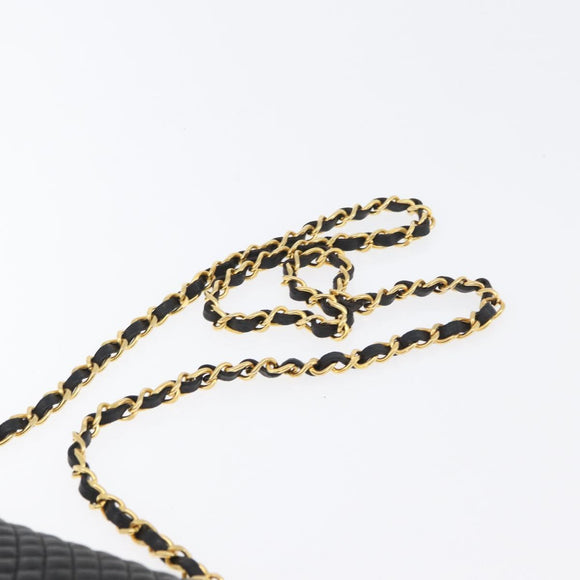 BALLY Quilted Chain Shoulder Bag Leather Black Gold Auth 173712