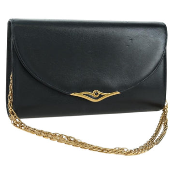 CARTIER Sapphire Line Chain Shoulder Bag Leather Black Gold Auth 173713A