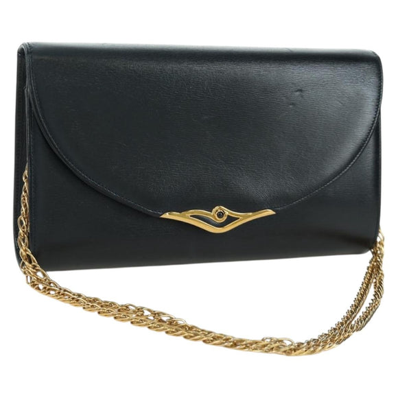CARTIER Saphir-Linie Ketten-Schultertasche Leder Schwarz Gold Auth 173713A