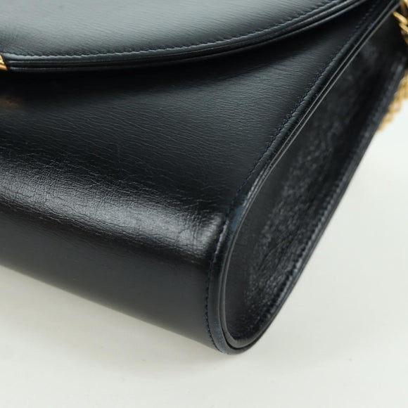 CARTIER Saphir-Linie Ketten-Schultertasche Leder Schwarz Gold Auth 173713A