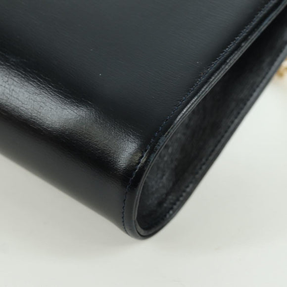 CARTIER Saphir-Linie Ketten-Schultertasche Leder Schwarz Gold Auth 173713A