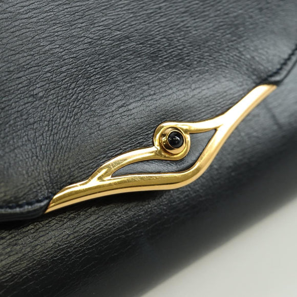 CARTIER Saphir-Linie Ketten-Schultertasche Leder Schwarz Gold Auth 173713A