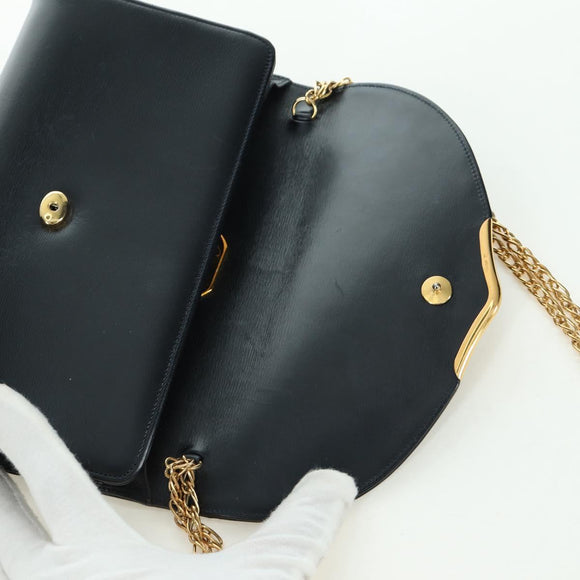 CARTIER Saphir-Linie Ketten-Schultertasche Leder Schwarz Gold Auth 173713A
