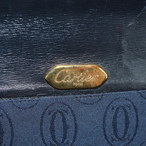 CARTIER Saphir-Linie Ketten-Schultertasche Leder Schwarz Gold Auth 173713A