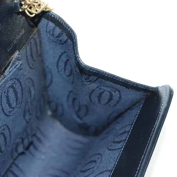CARTIER Saphir-Linie Ketten-Schultertasche Leder Schwarz Gold Auth 173713A