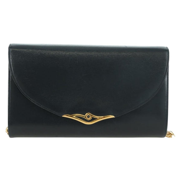 CARTIER Saphir-Linie Ketten-Schultertasche Leder Schwarz Gold Auth 173713A