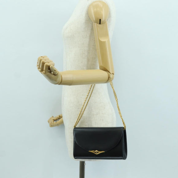 CARTIER Saphir-Linie Ketten-Schultertasche Leder Schwarz Gold Auth 173713A