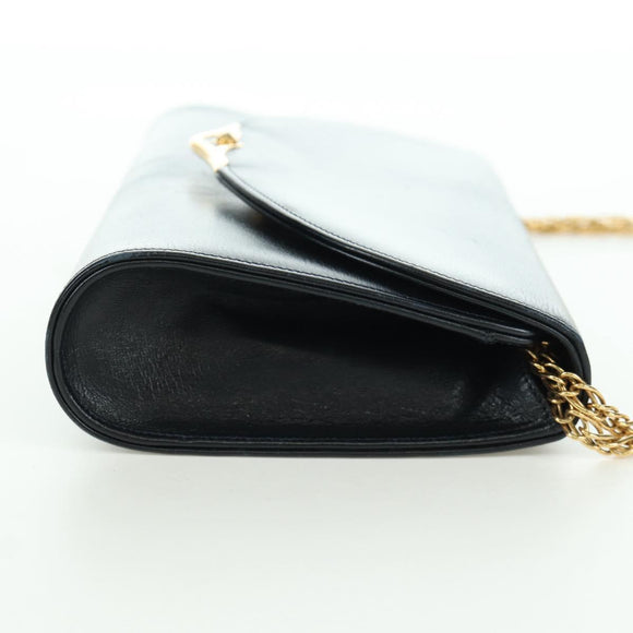 CARTIER Saphir-Linie Ketten-Schultertasche Leder Schwarz Gold Auth 173713A