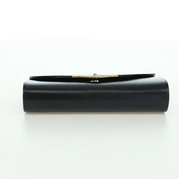 CARTIER Saphir-Linie Ketten-Schultertasche Leder Schwarz Gold Auth 173713A