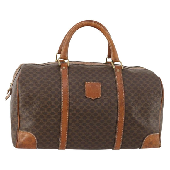 CELINE Macadam Canvas Boston Bag PVC Leather Brown Gold Auth 173776
