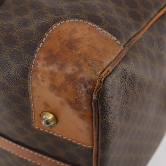 CELINE Macadam Canvas Boston Bag PVC Leather Brown Gold Auth 173776
