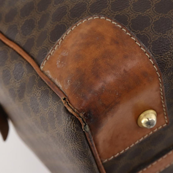 CELINE Macadam Canvas Boston Bag PVC Leather Brown Gold Auth 173776