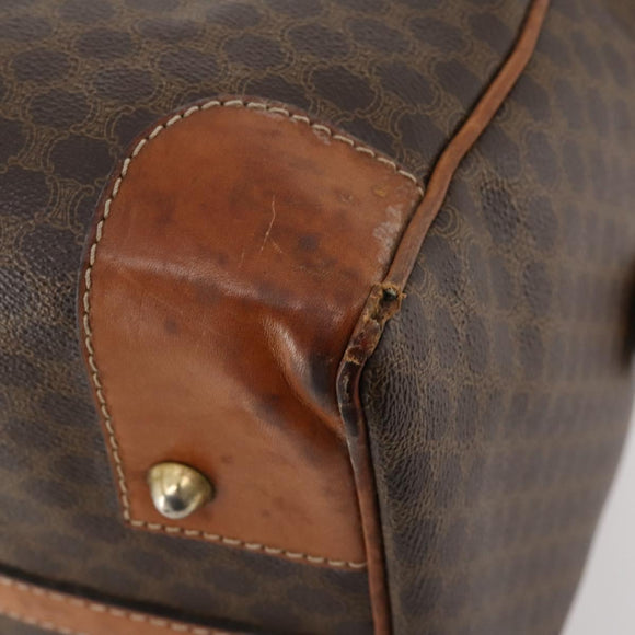 CELINE Macadam Canvas Boston Bag PVC Leather Brown Gold Auth 173776
