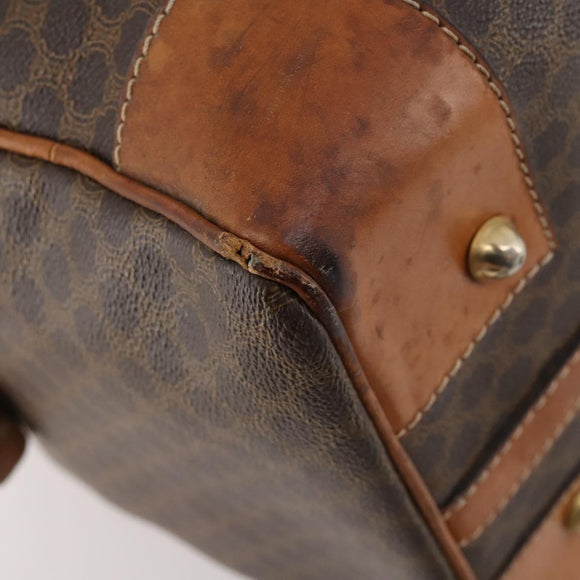 CELINE Macadam Canvas Boston Bag PVC Leather Brown Gold Auth 173776