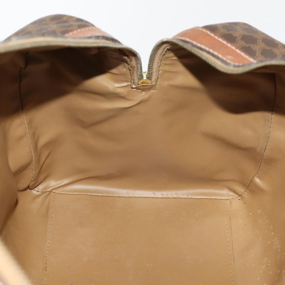 CELINE Macadam Canvas Boston Bag PVC Leather Brown Gold Auth 173776