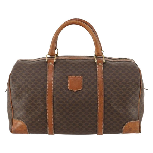 CELINE Macadam Canvas Boston Bag PVC Leather Brown Gold Auth 173776