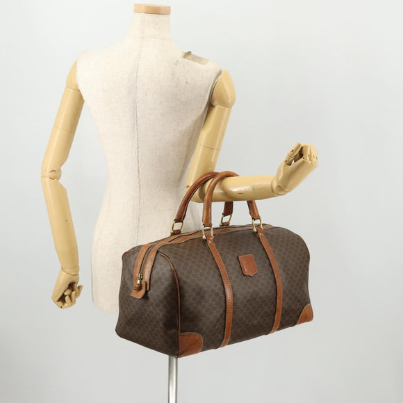 CELINE Macadam Canvas Boston Bag PVC Leather Brown Gold Auth 173776