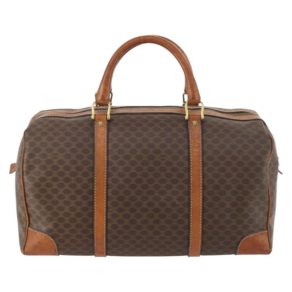 CELINE Macadam Canvas Boston Bag PVC Leather Brown Gold Auth 173776