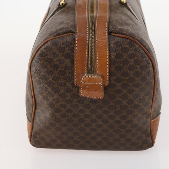 CELINE Macadam Canvas Boston Bag PVC Leather Brown Gold Auth 173776