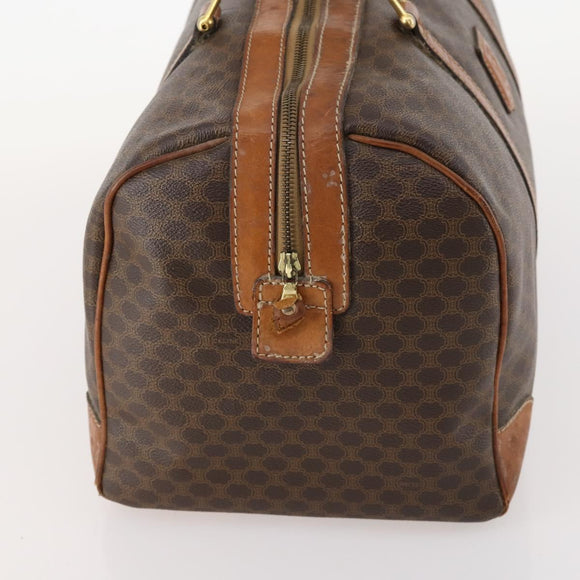 CELINE Macadam Canvas Boston Bag PVC Leather Brown Gold Auth 173776
