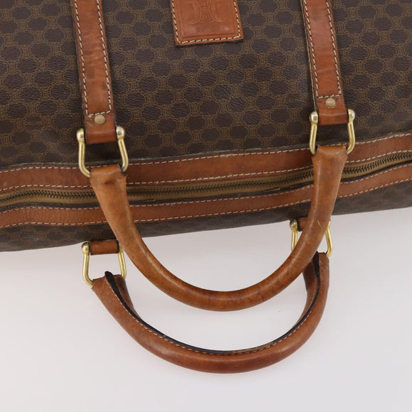CELINE Macadam Canvas Boston Bag PVC Leather Brown Gold Auth 173776