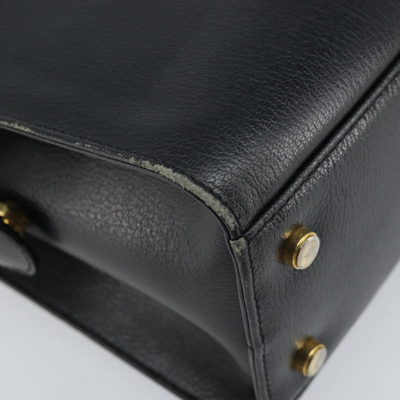 Salvatore Ferragamo Handtasche Leder Schwarz Gold Auth 173778