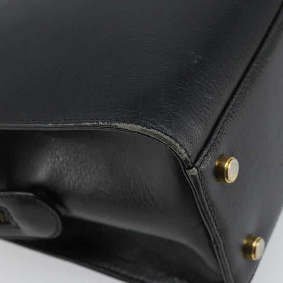 Salvatore Ferragamo Handtasche Leder Schwarz Gold Auth 173778