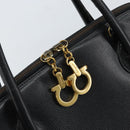 Salvatore Ferragamo Handtasche Leder Schwarz Gold Auth 173778-10