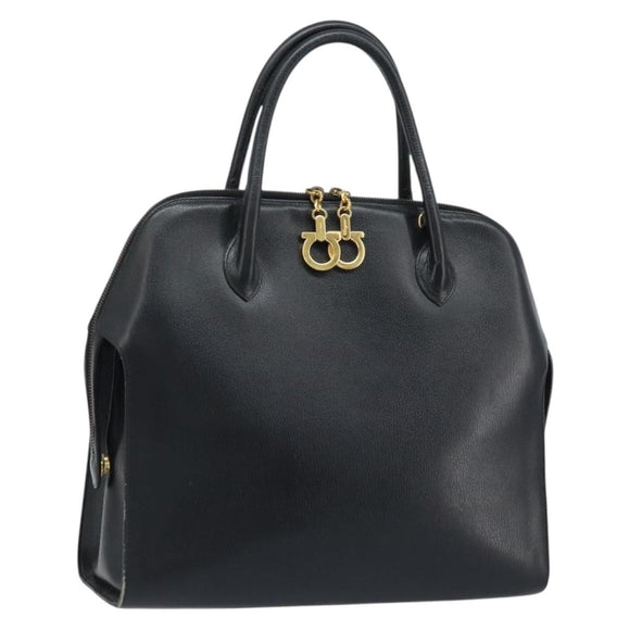 Salvatore Ferragamo Handtasche Leder Schwarz Gold Auth 173778
