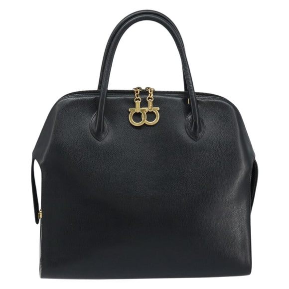 Salvatore Ferragamo Handtasche Leder Schwarz Gold Auth 173778