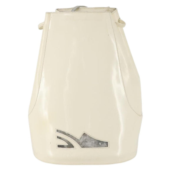 Salvatore Ferragamo Backpack Patent leather White Gold Auth 173783