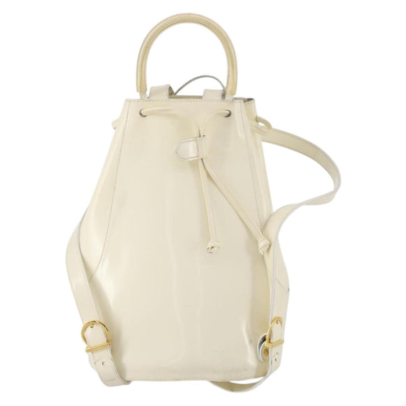 Salvatore Ferragamo Backpack Patent leather White Gold Auth 173783